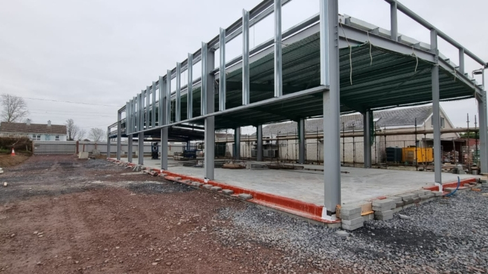 Empty construction site with building frame. 