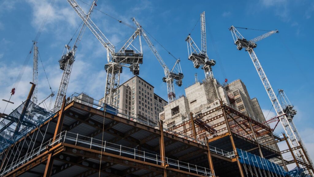 Construction cranes on a building site