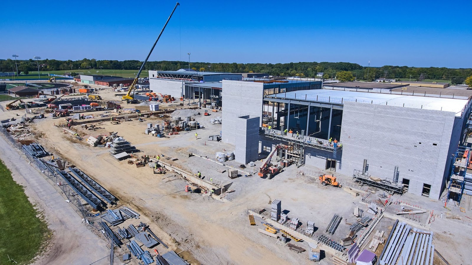 An aerial view of a building under construction