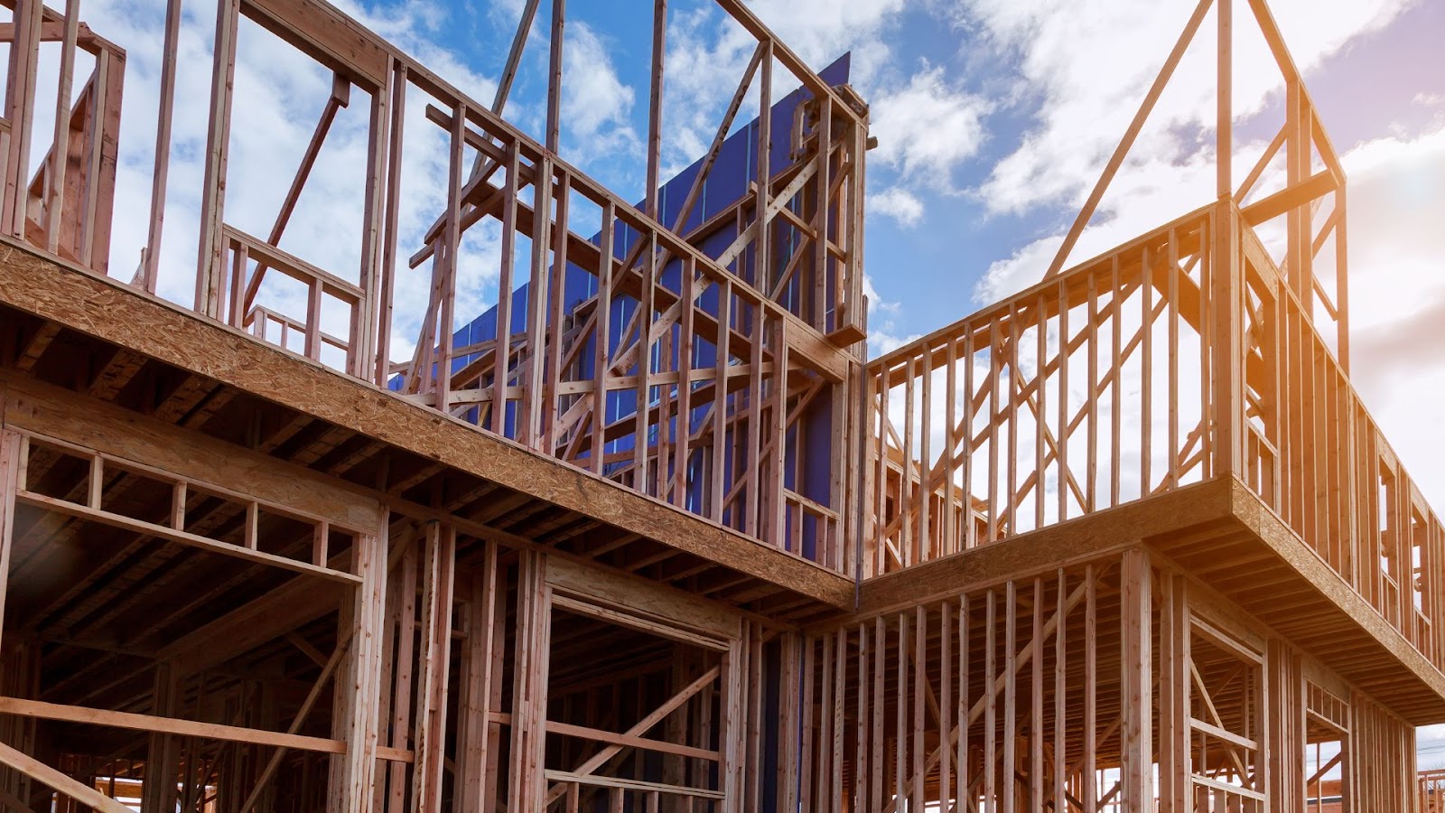 House under construction with wooden framing